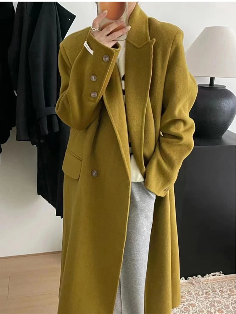 

Autumn Winter New Korean Style Women Fashion Warm Woolen Blend Trench Long Coat Chic Retro Classic Outerwear