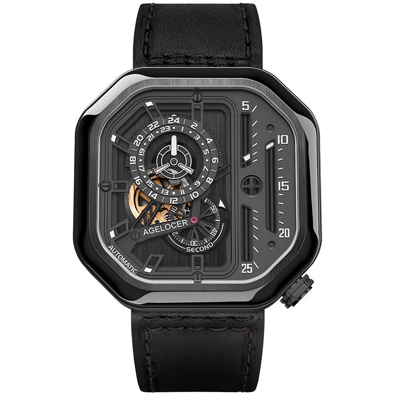 

Men's Mechanical Watches AGELOCER Brand Men Luxury Gulf Sports Automatic Watch Black 50M Waterproof Watch Relogio Masculino
