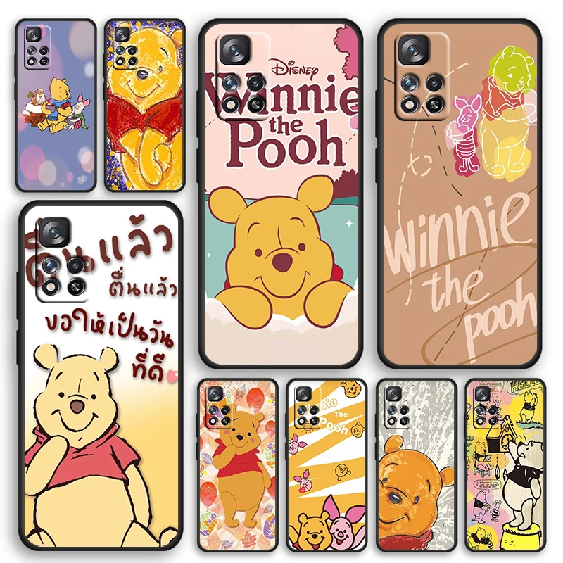 

Cute Winnie the Pooh Black Phone Case For Xiaomi Redmi Note 12 11E 11S 11 11T 10 10S 9 9T 9S 8T 8 Pro Plus 5G Cover