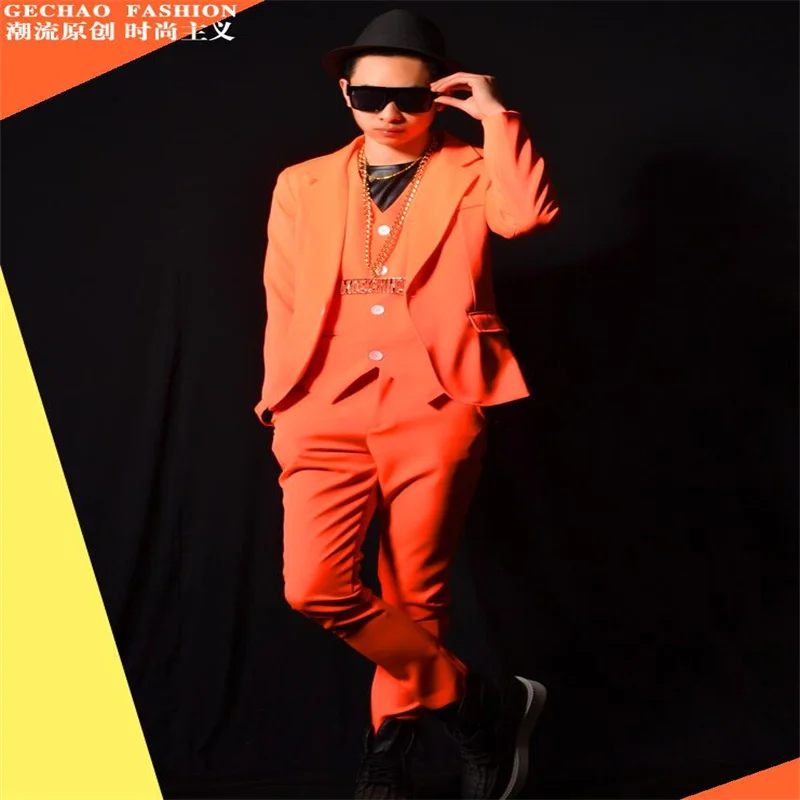 Nightclub suits mens blazers male singer orange suit set is a big-name bar costume accessories