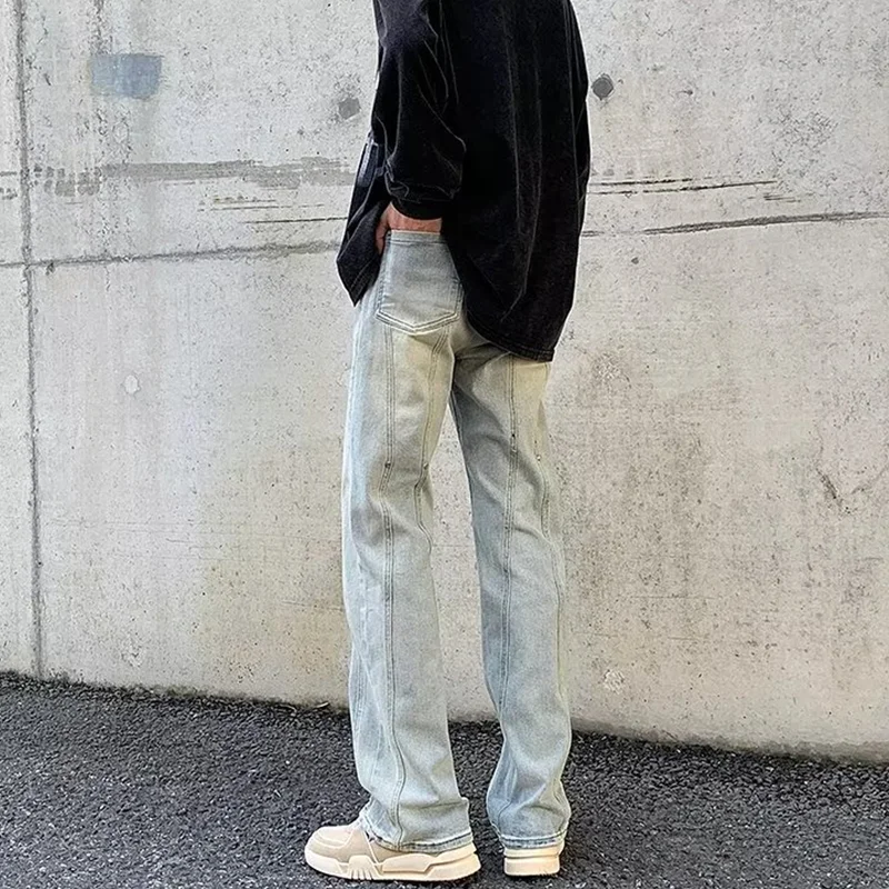 Men Clothing New Vintage Casual Versatile Jeans Black Broad Leg High Street Loose Straight Cargo Pants Autumn and Winter Female