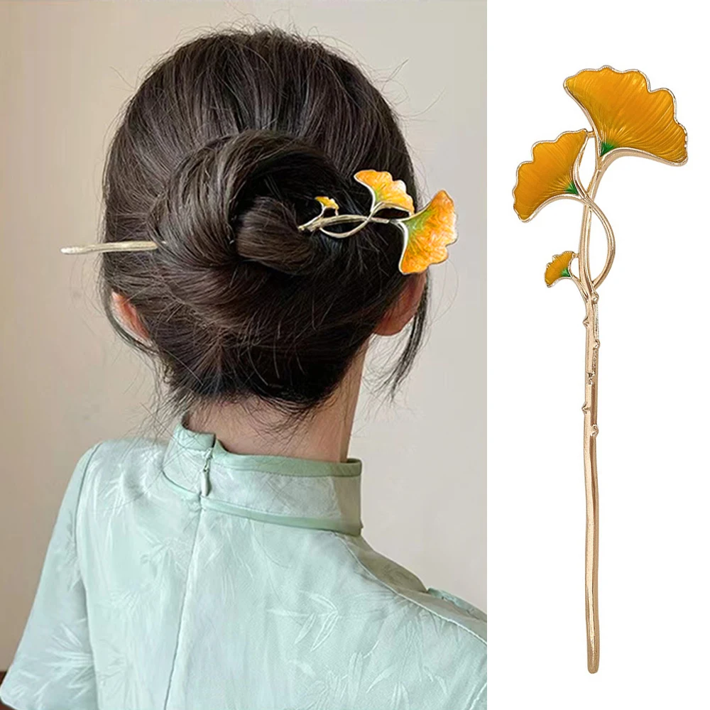 

Ginkgo Leaves Hair Stick Chopsticks Yellow Hairpin Leaf Hair Clip Fork Chinese Style Hair Forks DIY Hair Jewelry Hanfu Headwear