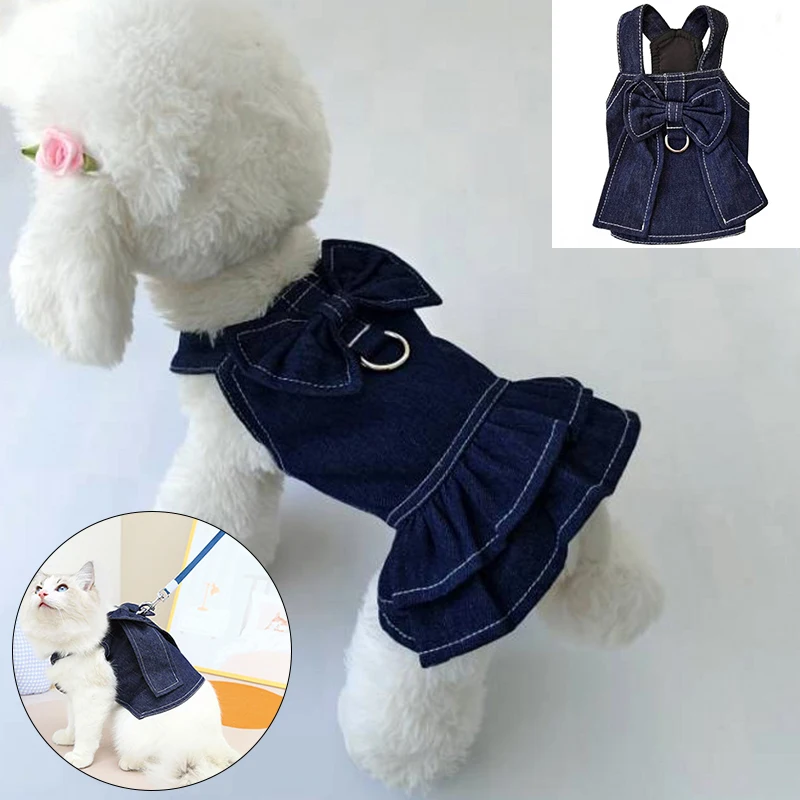 

Cute Denim Skirt Pet Clothes Bowknot Dress Summer Cat Dog Vest Outdoor Soft Comfortable Fashion Coat For Chihuahua Yorkshire