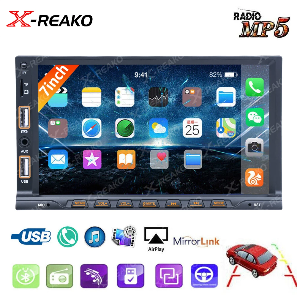 

X-REAKO Car Radio 2Din 7" Touch Screen Car Multimedia Player Mirror Link MP5 Bluetooth USB FM Aux Support Rear View Camera