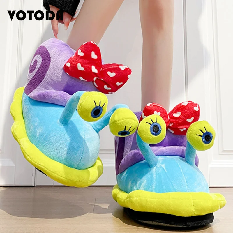 Women Cartoon Cute Snail Slippers Home Cotton Shoes Thick Sole Soft Cozy Slides Silent Flip Flop Unisex Winter Warm Plush Slides