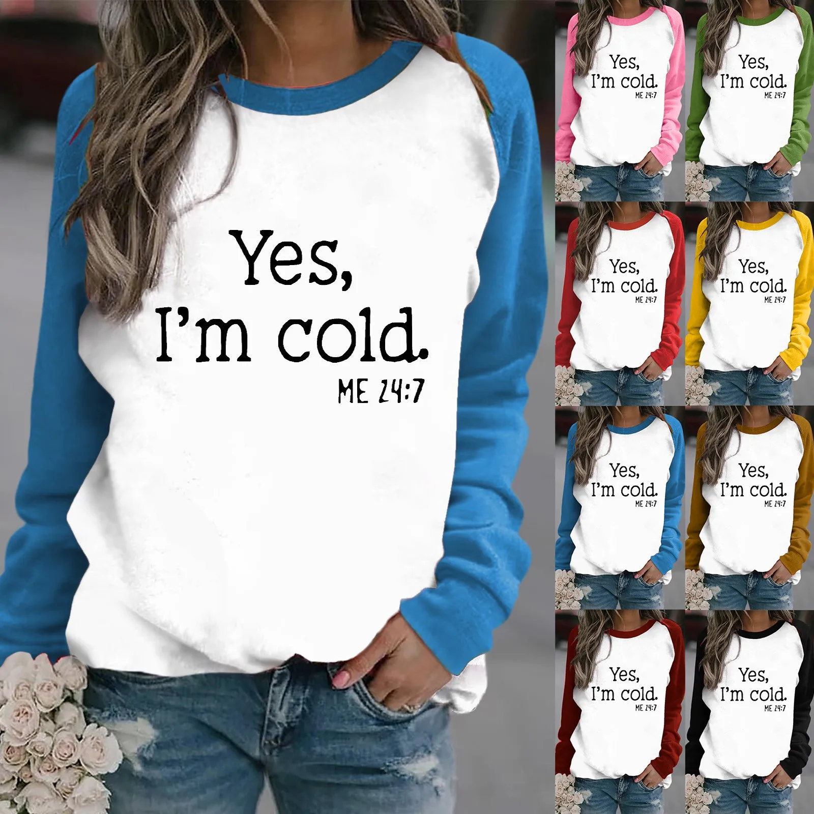 

Женский Свободный Топ с длинным рукавом Yes I'm Cold, Модный пуловер с надписью, Осеннее универсальное пальто с круглым вырезом и длинным рукавом