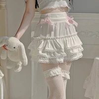 sweet cascading ruffle a line kawaii bow skirt aesthetic white short skirt japanese style lolita skirts fairycore outfit