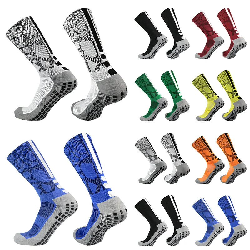 

Sports striped heel patterned 2023 football socks New non-slip honeycomb square silicone grip soccer socks calcetines hombre fut