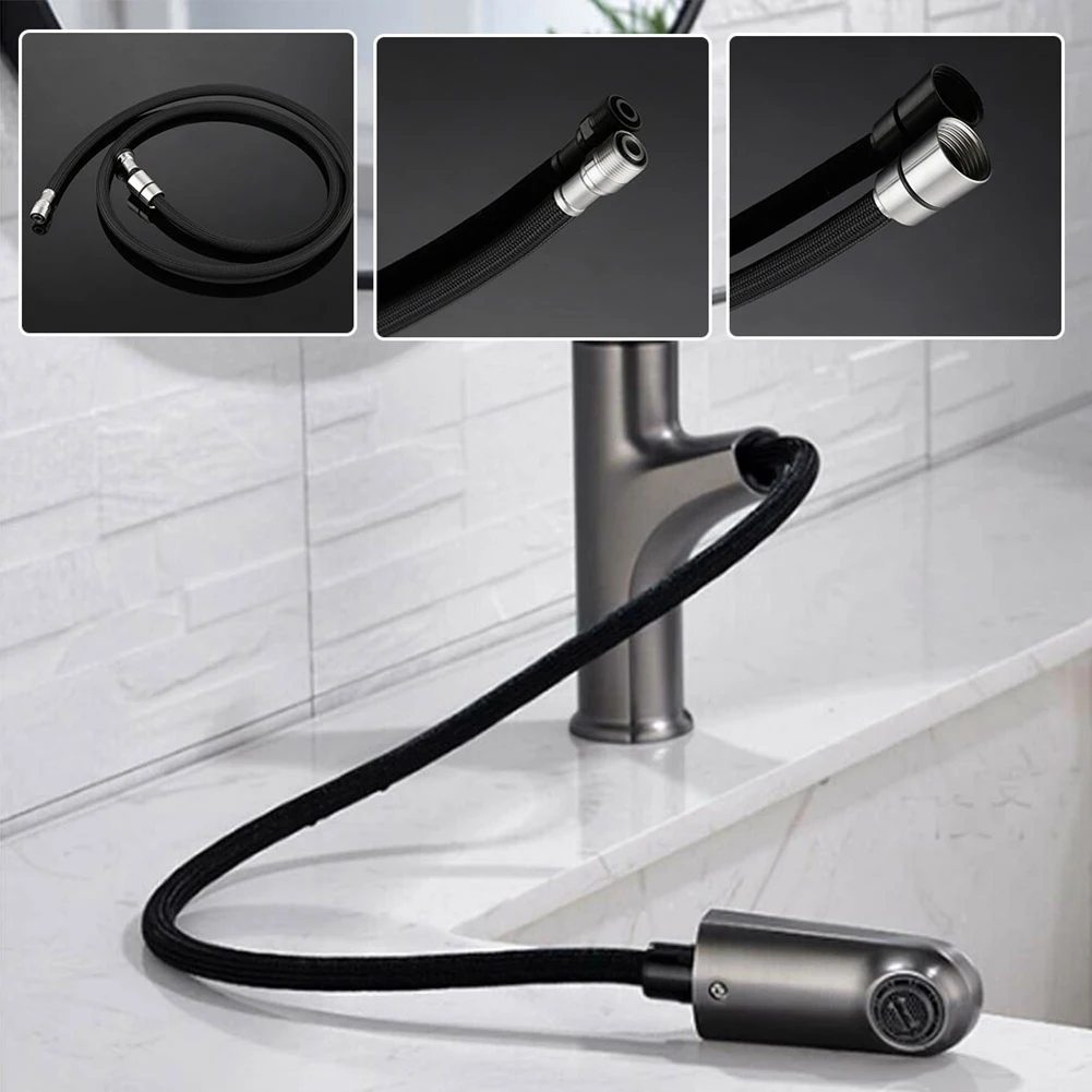 

150mm Replacement Shower Hose Black Fittings Flexible For Sink Kitchen Faucet Hose With Pull-out Shower Plumbing Hoses