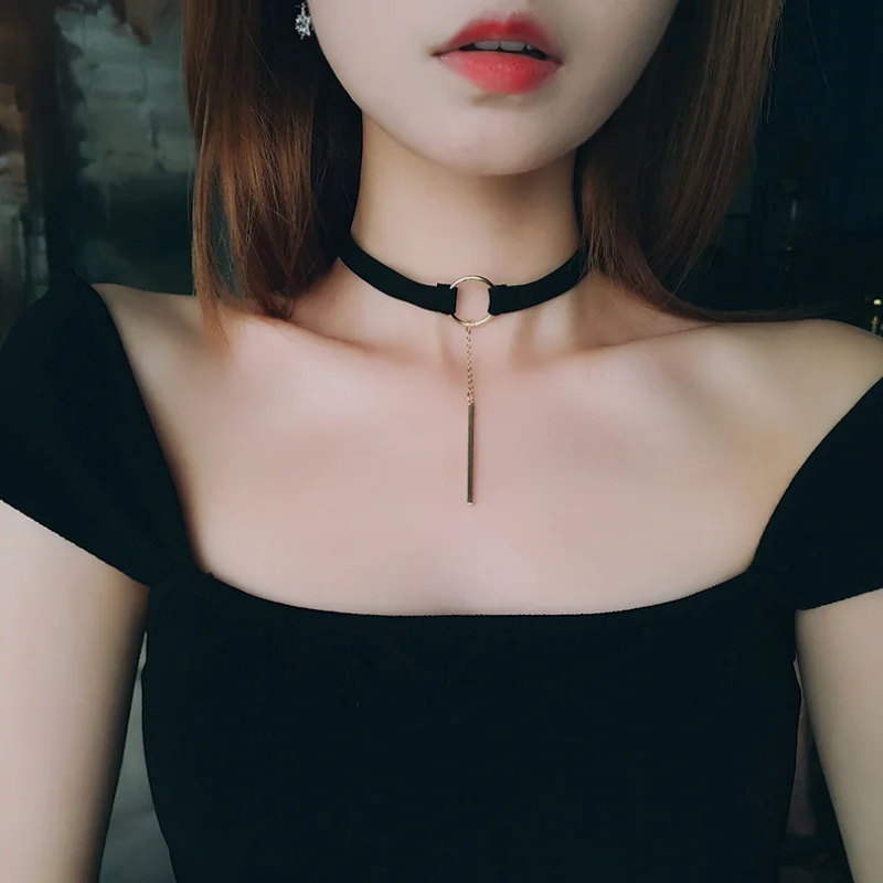 

Korean Black Rope Choker Net Red Tassel Necklace for Women Simple Fashion Collar Versatile Collarbone Black Neck Jewelry Gifts