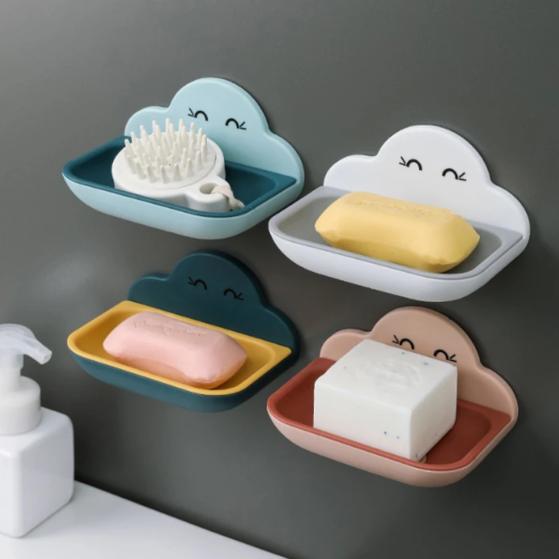 

Cartoon Clouds Shape Soap Box Dish Bathroom Drain Soap Holder Portable Soap Case Storage Kitchen Bathroom Accessories