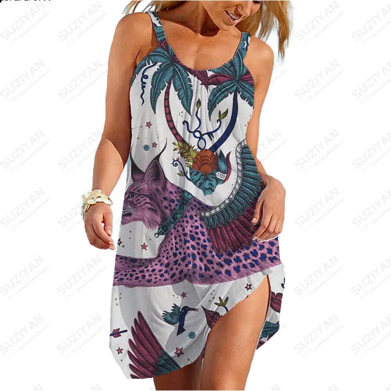 

Hot Selling Summer 2023 Women's Flower 3D Print Beach Skirt Loose Strap Casual Sleeveless Sexy Holiday Beach Skirt Breathable