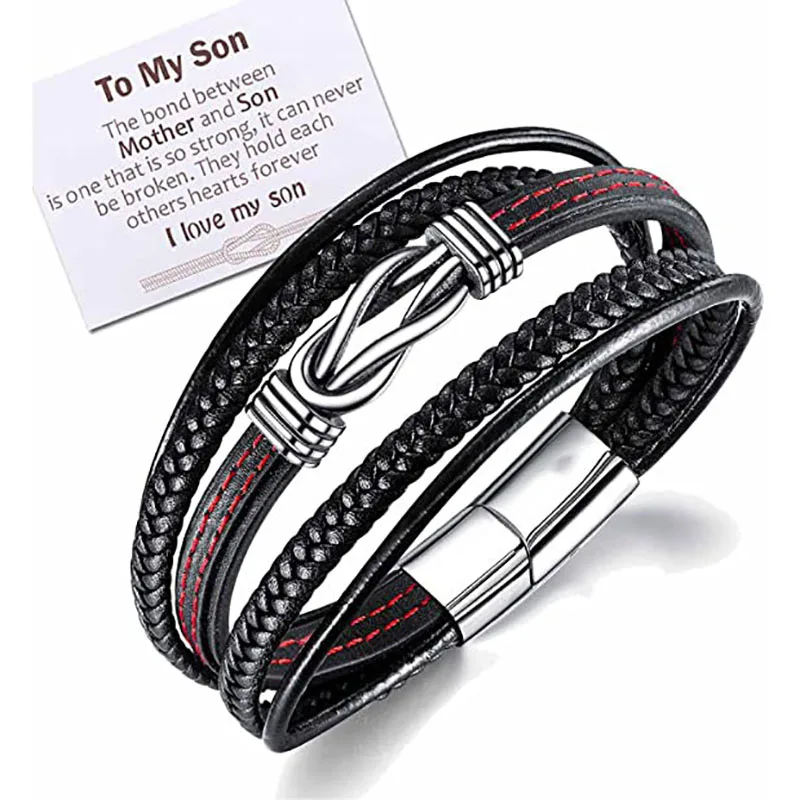 To My Son Braided Leather Bracelet 