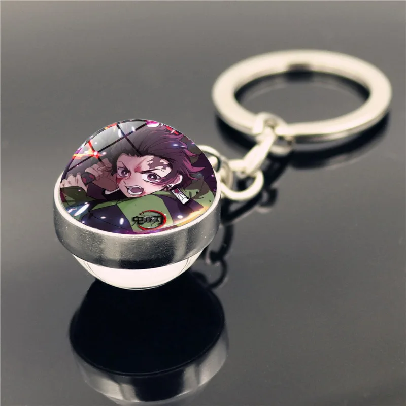 

Demon Slayer Kimetsu No Yaiba Kamado Tanjirou Nezuko Keychain Color Double Side Glass Ball Anime Cosplay Pendant Keyrings Gift