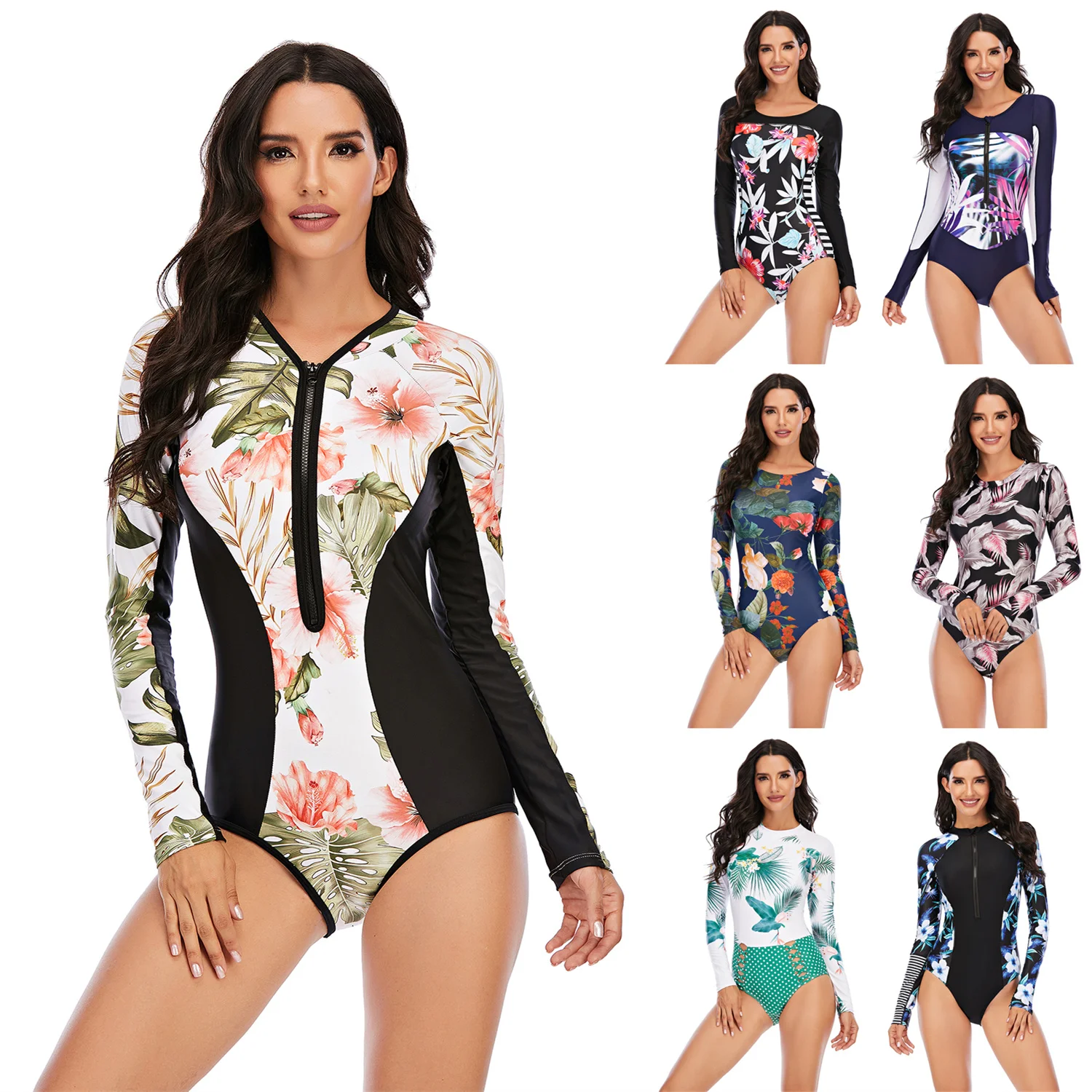 

Женский купальник с принтом, купальный костюм для серфинга на молнии с защитой от УФ-лучей и длинными рукавами, 2022