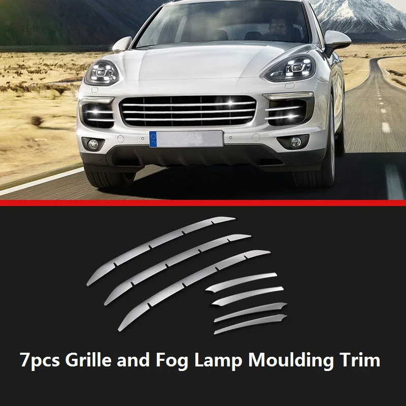 For Porsche Cayenne 2015 2016 2017 Styling Stainless Steel Car Grille Cover Fog Lamp Mouldings Trim