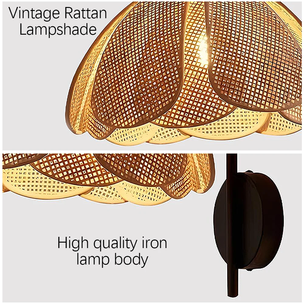 Винтажное черное настенное бра для гостиной из ротанга в стиле бохо жесткая
