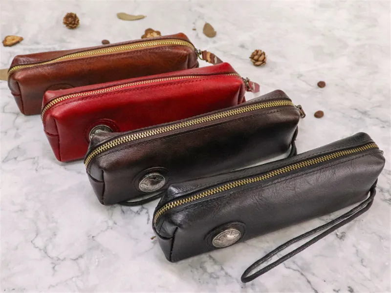 Simple leisure luxury natural genuine leather glasses storage bag daily outdoor first layer cowhide cosmetic bag coin purse