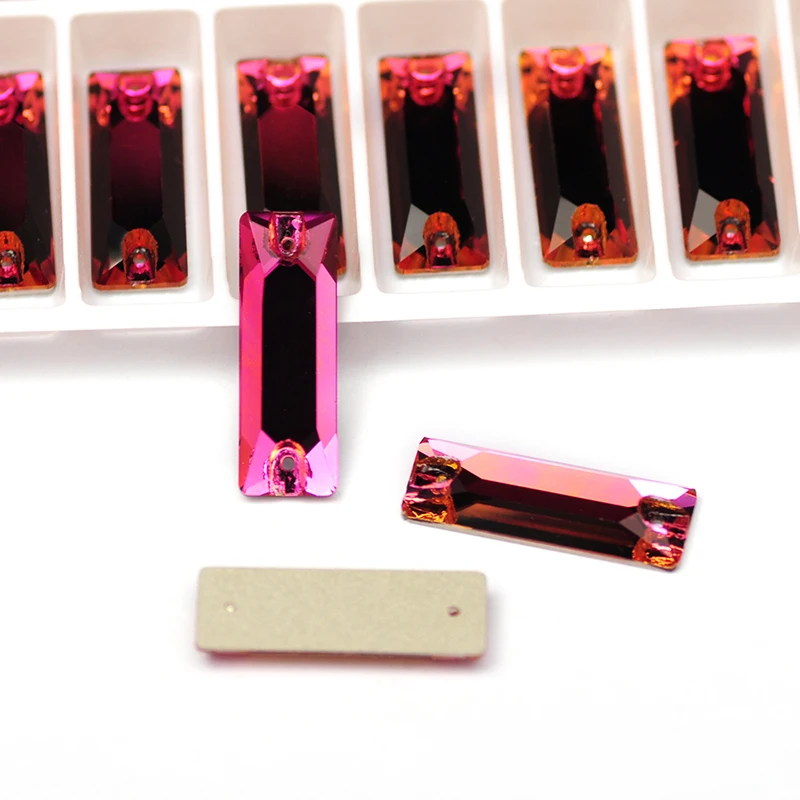 YANRUO 3255 All Sizes Fuchsia Strass Sew On Glass Crystal Flatback Sewing Loose Rhinestone Cosmic Baguette |