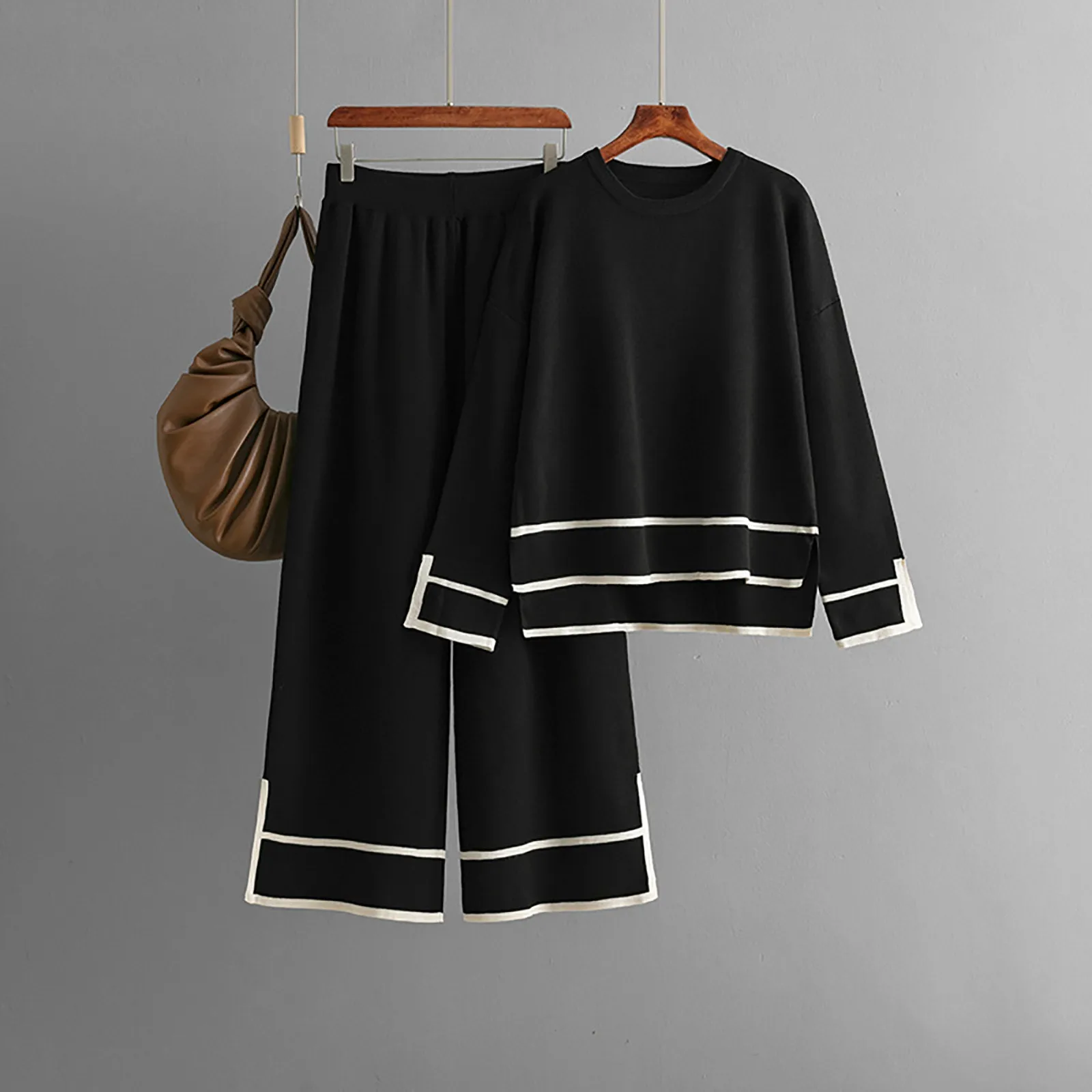 Широкие брюки с высокой талией комплект из двух предметов модный повседневный