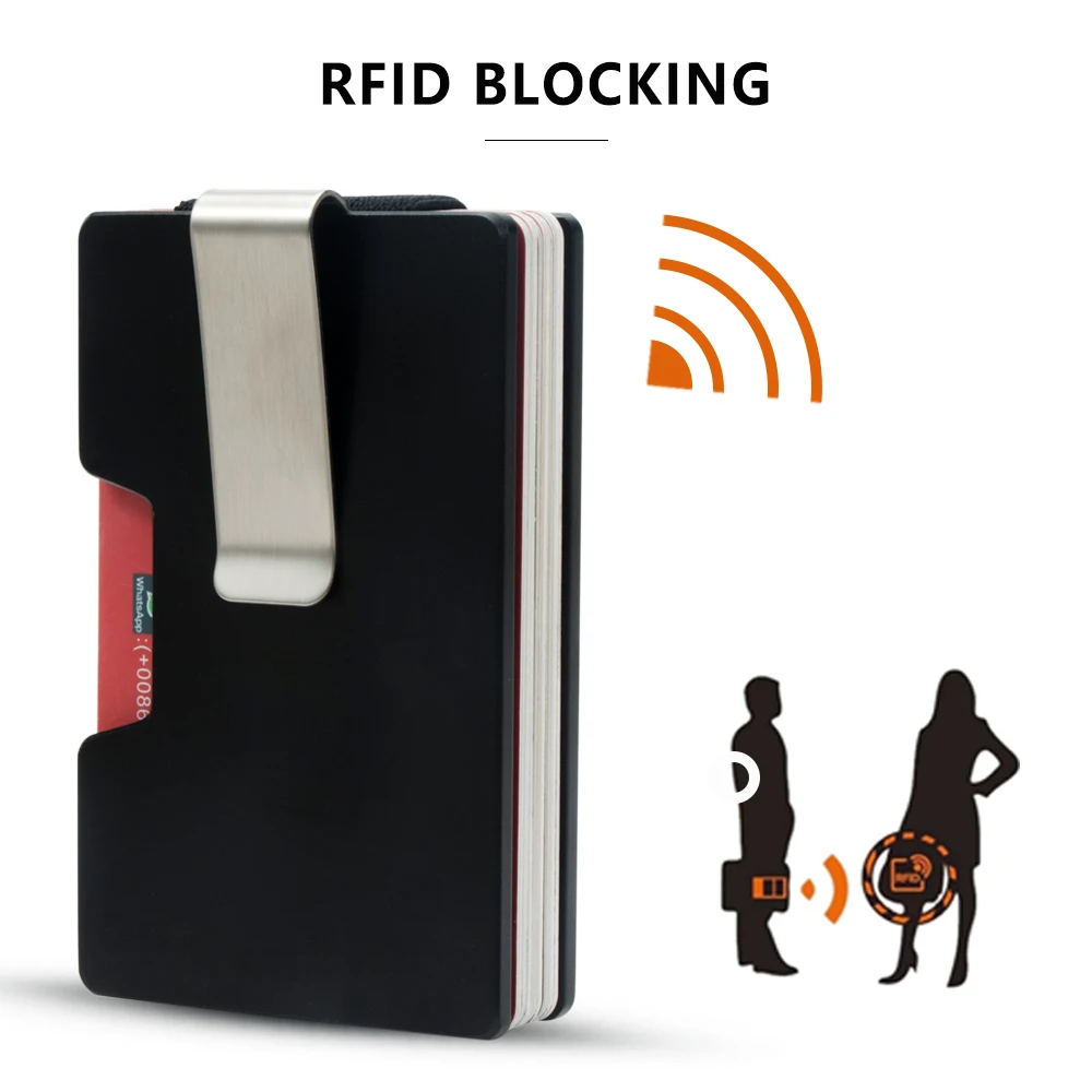 CASEKEY Aluminum Wallet Luxury Metallic Slim Card Holder Black Matte Aluminum Alloy Credit Card Case RFID Wallet for Men Women