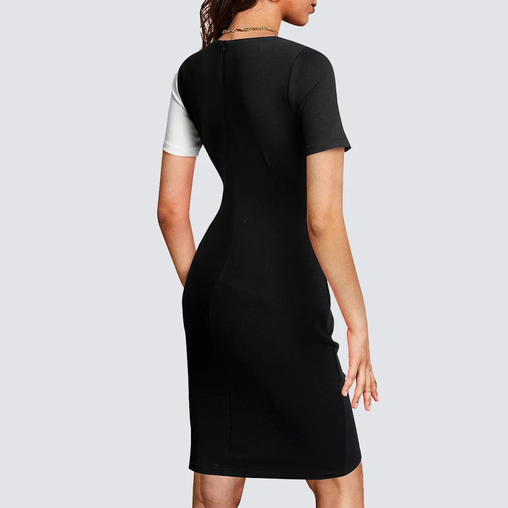 Женское офисное платье-карандаш с завышенной талией летнее платье контрастных