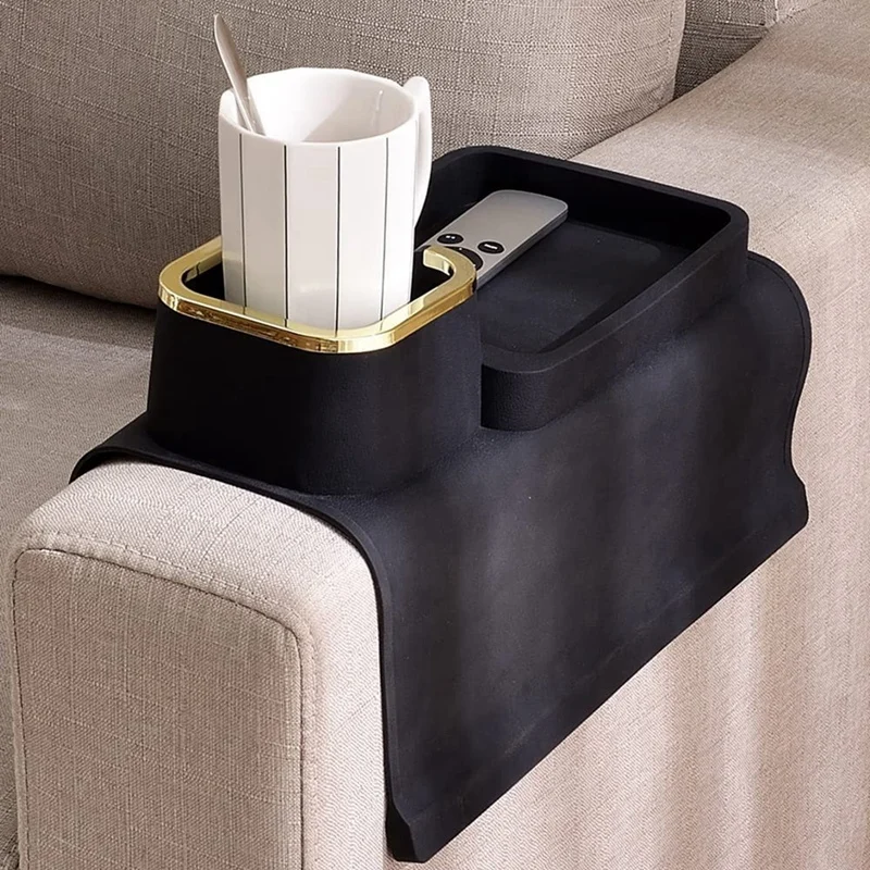 

New Couch Tray, Silicone Anti-Spill And Anti-Slip Recliner Table Tray,Remote/ Snacks/ Cellphone/ Earbuds Sofa Arm Cup Holder