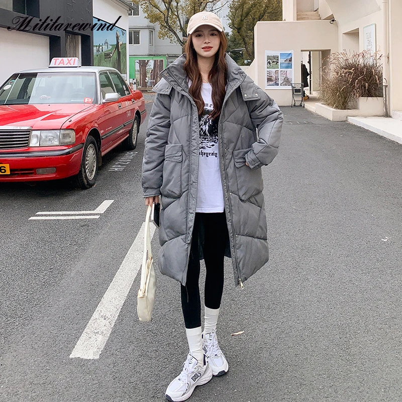 

2023 Winter Thicken Warm Parkas Women Loose Fashion Hooded Detachable Down Cotton Fashion Coats Solid Windproof Puffer Jackets