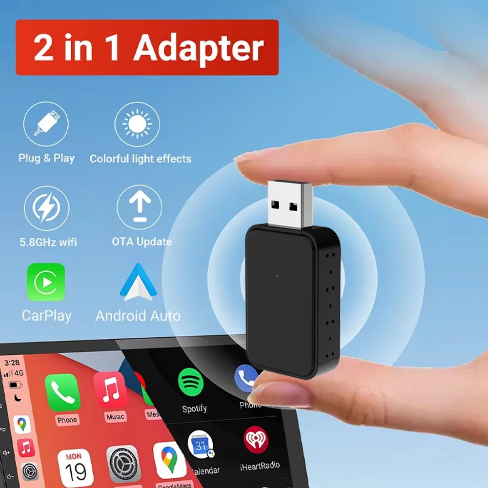 2 в 1 беспроводное автомобильное подключение CarPlay Android функция автоматического