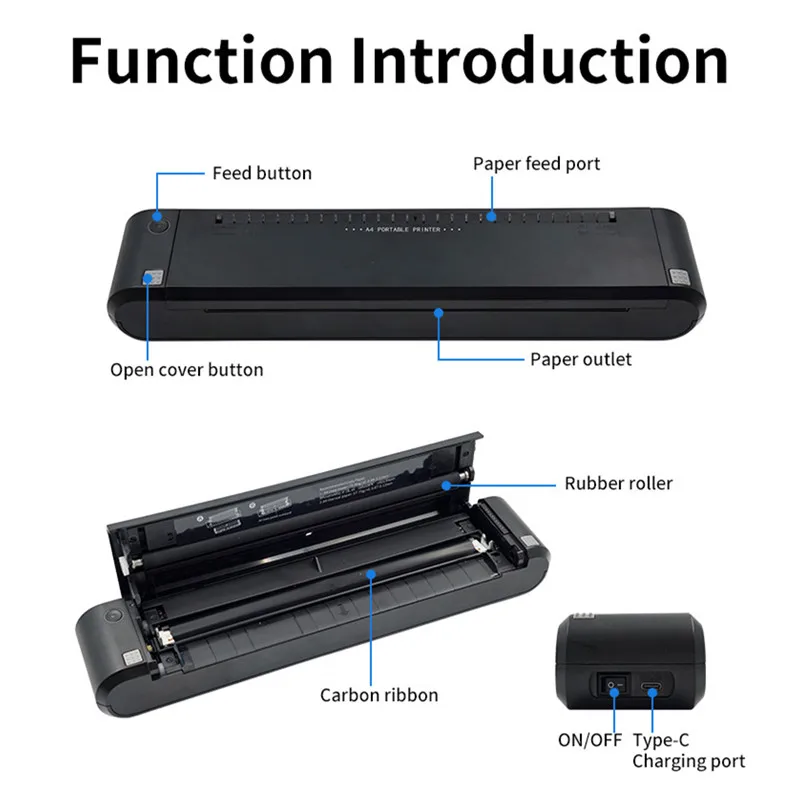 Портативный Bluetooth HD A4 термотрансферный принтер 300 точек на дюйм для мобильных