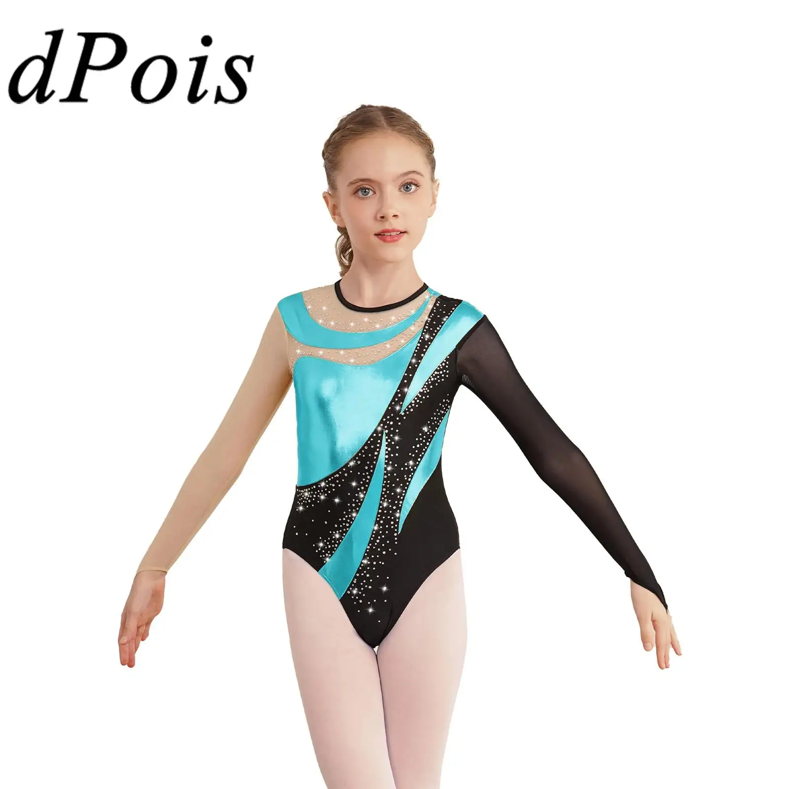 

Kids Rhythmic Gymnastics Jumpsuit for Girls Long Sleeve Ballet Dance Leotard Figure Skating Leotards Yoga Bodysuit Dancewear