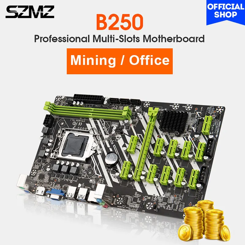 Новая материнская плата SZMZ B250 BTC для майнинга LGA 1151 поддержка 12 графических карт