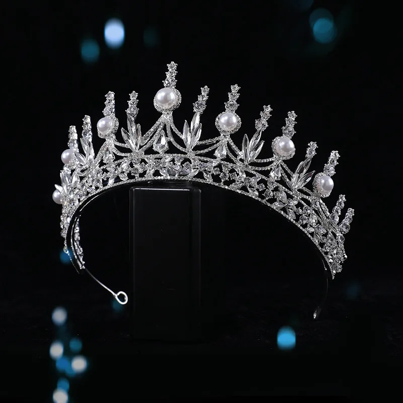 

Luxury Shiny Zircon Headband White K Leaf Half Circle Bridal Crown