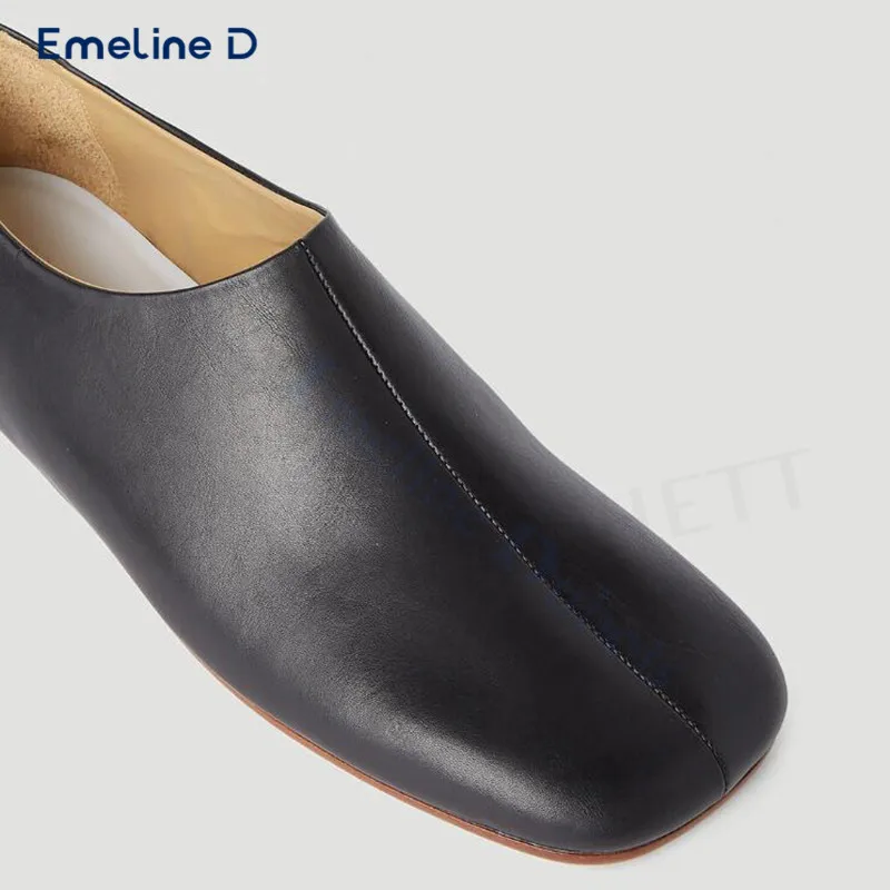 Черные лоферы без шнуровки с квадратным носком однотонная простая кожаная