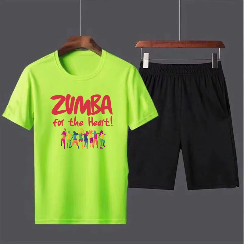

Новый костюм Zumba из хлопковой футболки с принтом для фитнеса и танцев, Женская/Мужская одежда для фитнеса и команды с короткими рукавами и ис...