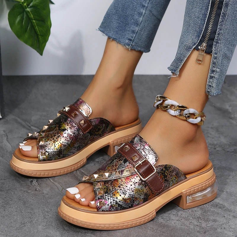 New Women's Slippers Ladies Printed Cutout Platform Sandals Platform women sandals Summer Slipper  Outdoor leisure Beach Shoes