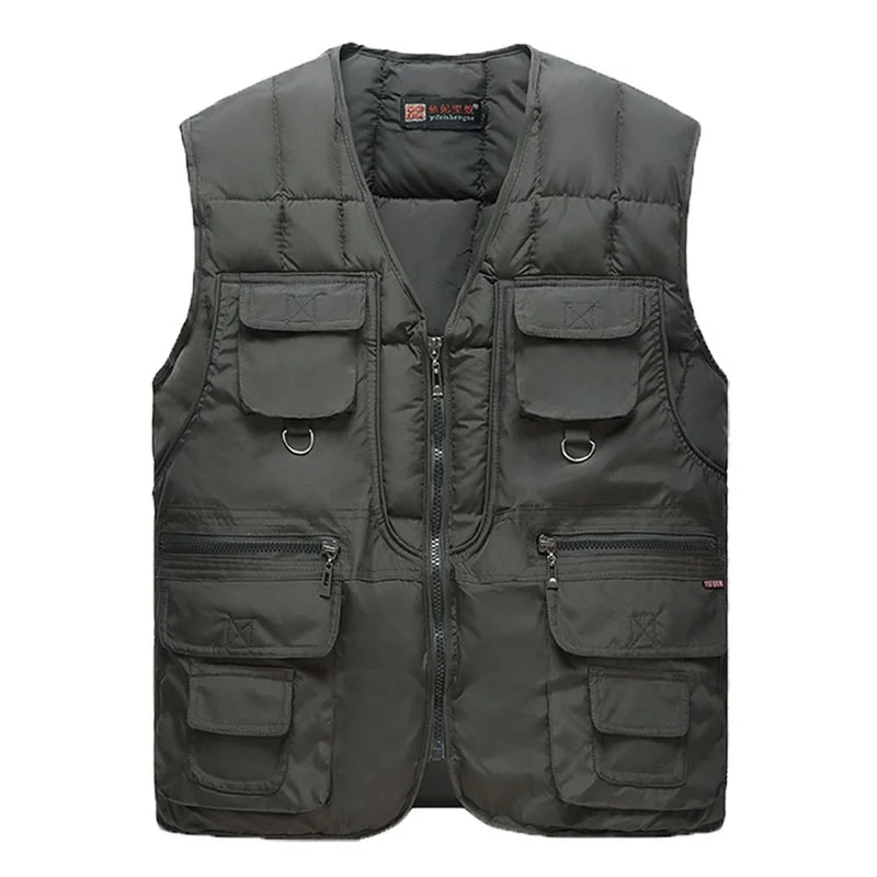

Winter Cotton Warm Vest Man with Many Pockets Male Sleeveless Jacket Autumn Mens Fashion Zipper Waistcoat Men Collar