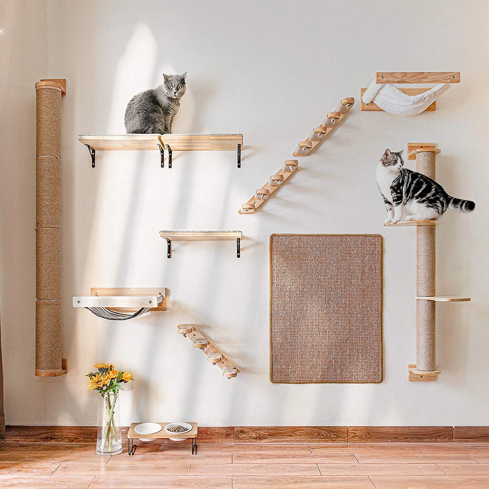 

Cat Hammock Wall Mounted Wooden Furniture Scratcher Kitty Beds Perches Stable Cats Wall Shelves For Sleeping Playing Climbing