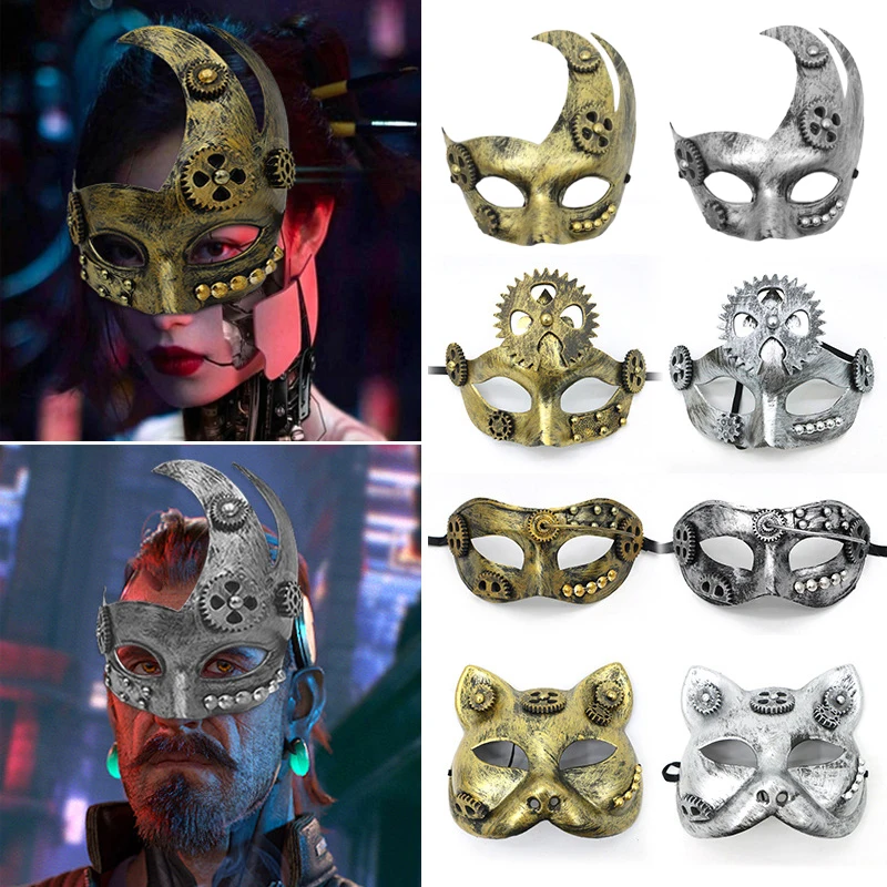 

Men Women Masquerade Anime Cosplay Costume Punk Half Face Mask Halloween Party Retro Steampunk Gear Mask Prom Costume Props