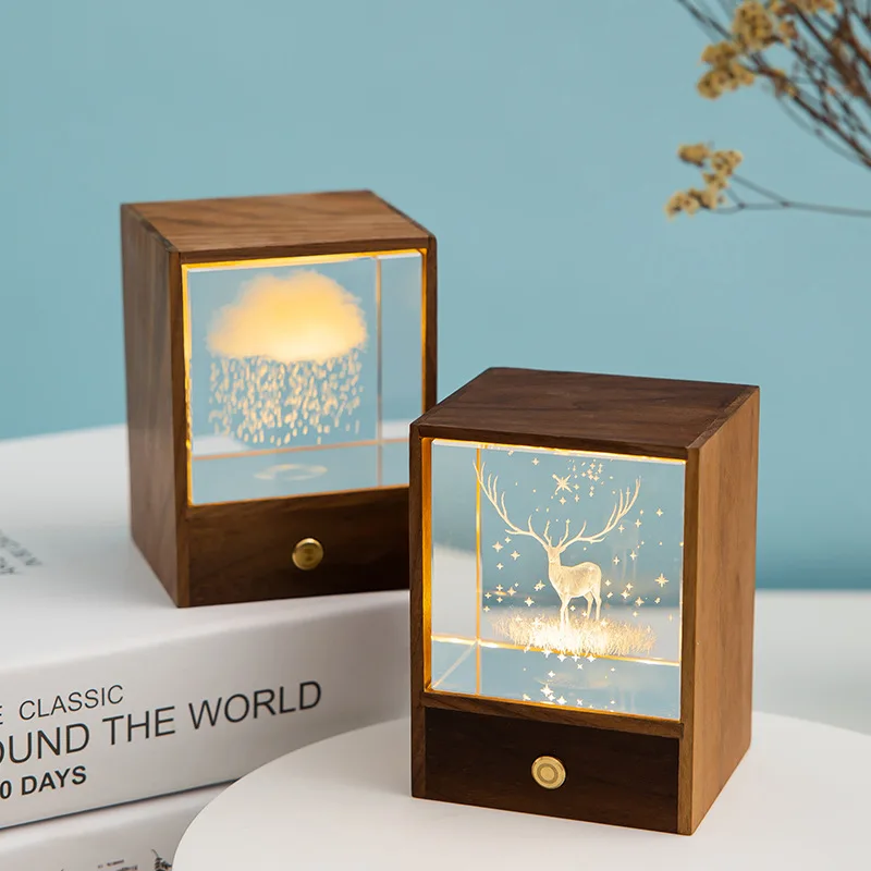 

Creative Wooden Box Luminous Crystal Ball Solar System Moon Astronaut Night Light Desktop Decoration Couple Birthday GiftGiftBox