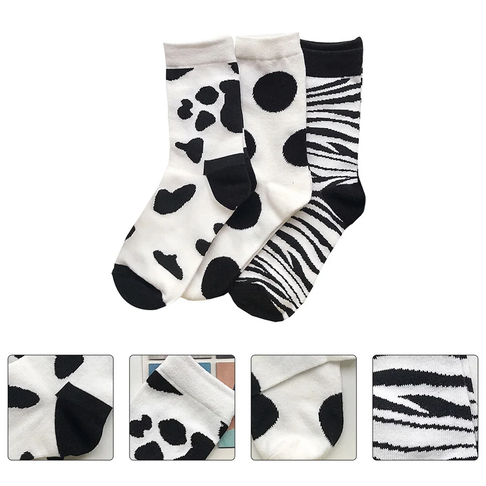 

3 Pairs Filler Woman's Socks Mid-calf Length Tube Cotton Zebra Stockings Women's