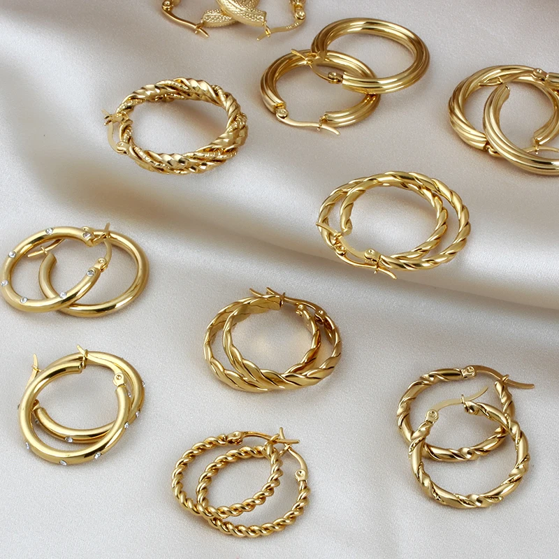 

Classic Stainless Steel Ear Buckle for Women Trendy Gold Color Small Large Circle Hoop Earrings Punk Hip Hop Jewelry Accessories