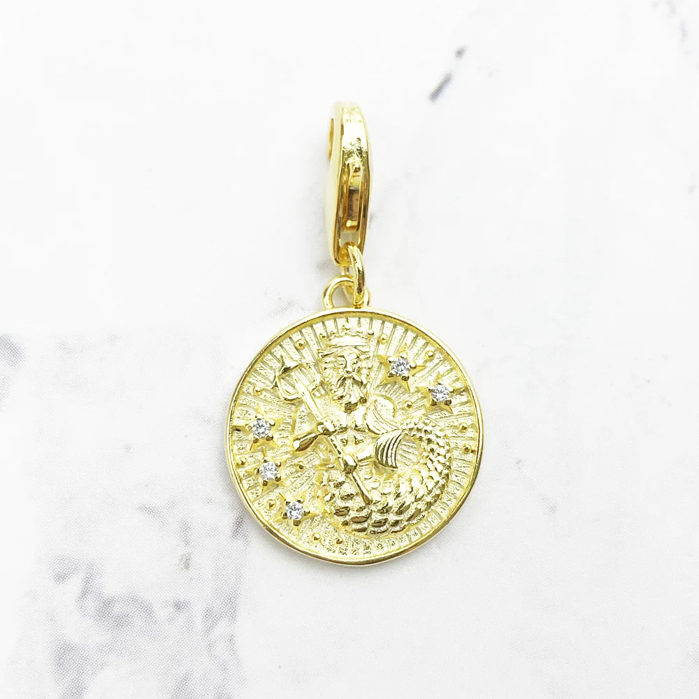 Кулон золотистый с 12 созвездиями из серебра 925 пробы