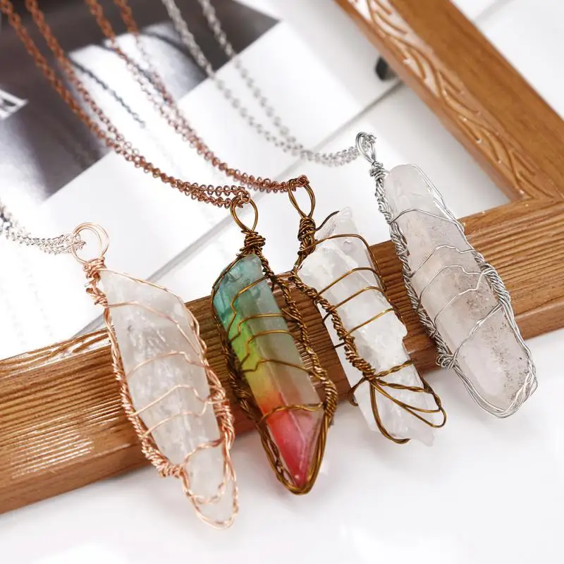 

Новое модное Трендовое ожерелье с кристаллами, богемное шестигранное ожерелье с кулоном из натурального камня, Женское Ожерелье из кварцевого камня, подарок