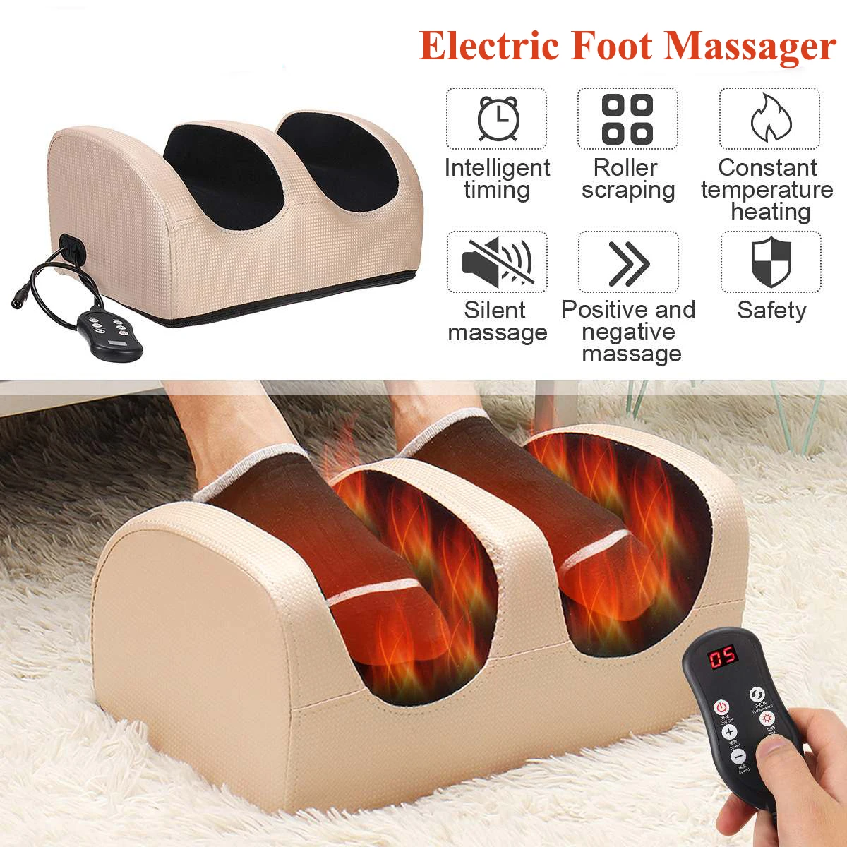 Electric Foot Massager Heating Therapy Hot Compression Shiatsu Kneading Roller Muscle Relaxation Pain Relief Foot Spa Machine