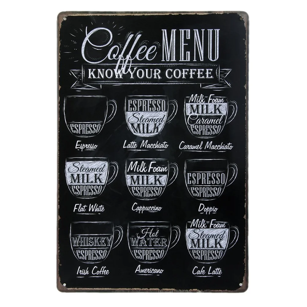 

Coffee Sign Poster Bar Tin Menu Metal Wall Signs Decor Vintageretrocafe Accessories Board Plaque Picture Pub Know Your Espresso