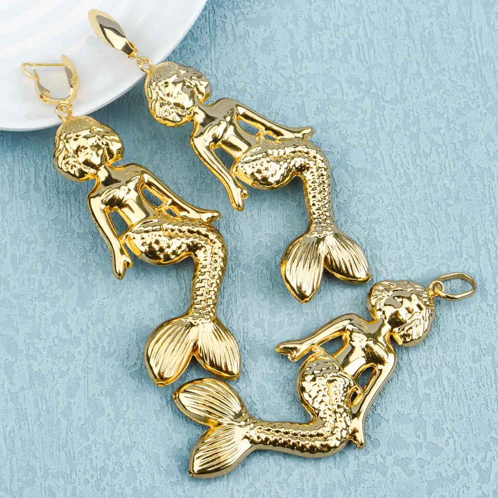 

Mermaid Earrings and Pendant Jewlry Set Fashion Necklace Jewelry Set Hot Sale For Ladies Boho Exquisite Banquet Dating Jewelry