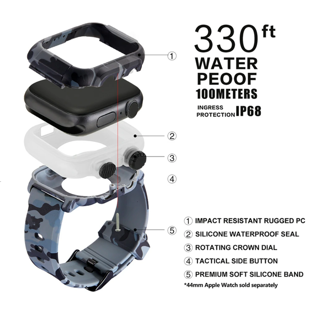 Waterproof Silicone Case For Apple Watch 44mm 42mm 40mm 38mm Cover Smart Sports Diving Strap for iwatch series 6 5 4 3 SE Case