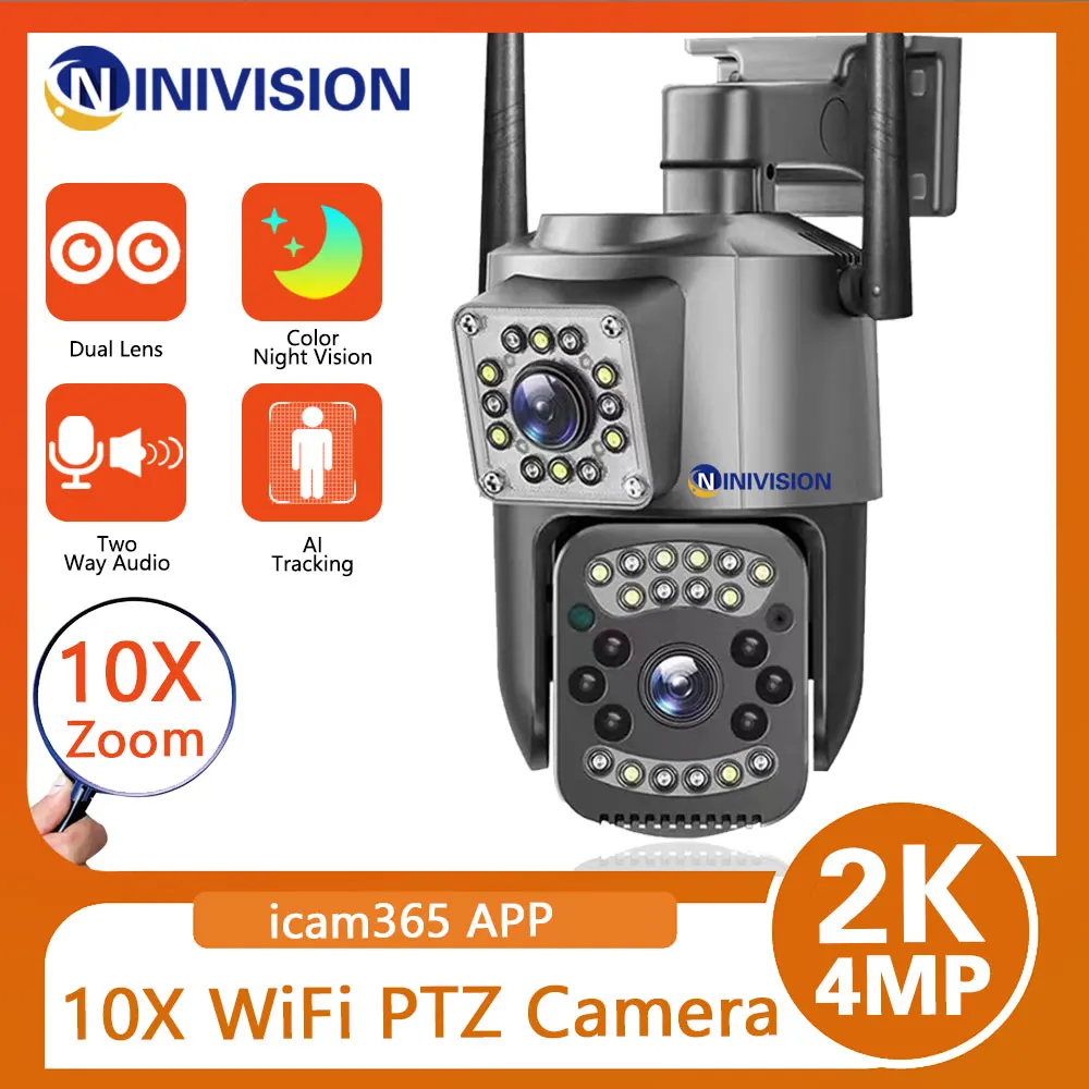 

4MP Dual Lens PTZ Wifi Camera Outdoor Color Night Vision Wireless Home CCTV Security Surveillance Cameras Auto Tracking icam365