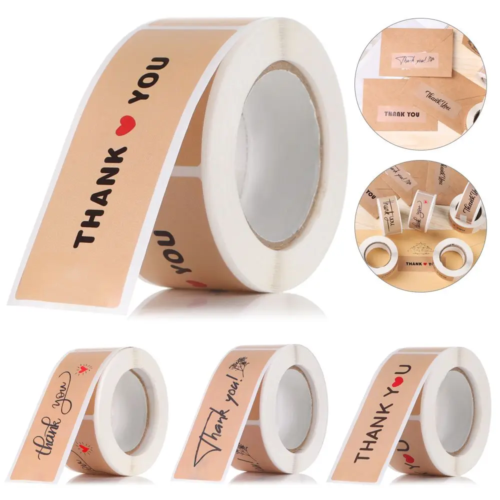 

Creative Package Decoration Stationery Rectangle Sealing Labels Thank You Stickers Kraft Paper Appreciate Greeting Tags